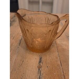 Federal Glass Amber Depression Glass Creamer Pitcher Cherry Blossoms